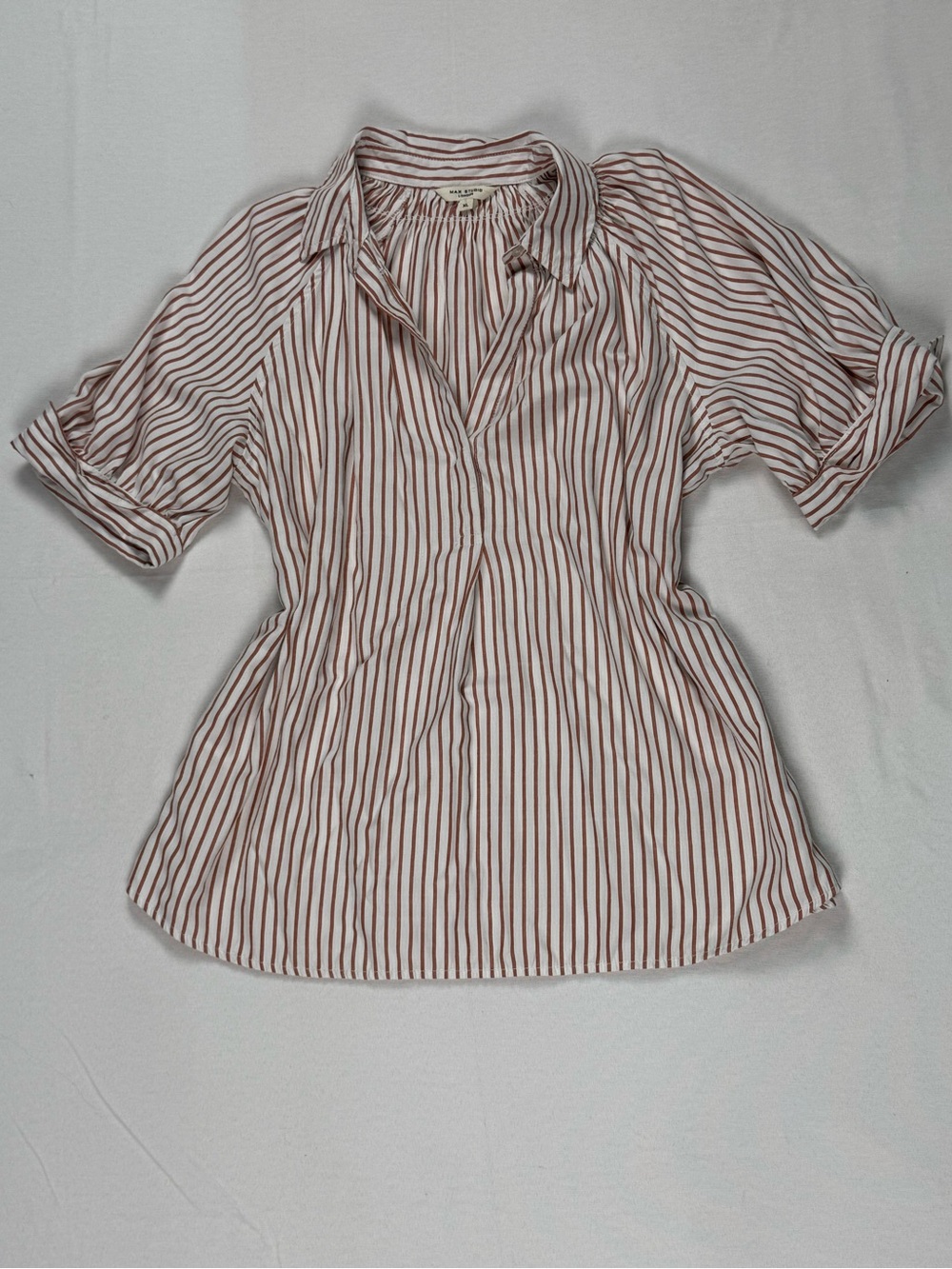 Max Studio White Blouse with Red Vertical Stripes